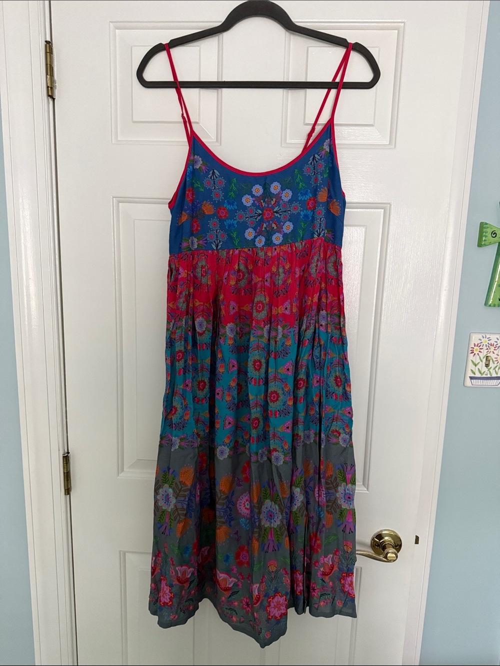 NATURAL LIFE Blue, Pink and Gray Floral Boho Midi Dress